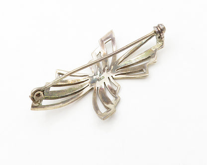 925 Sterling Silver  Vintage Shiny Open Ribbon Bow Design Brooch Pin  BP5204
