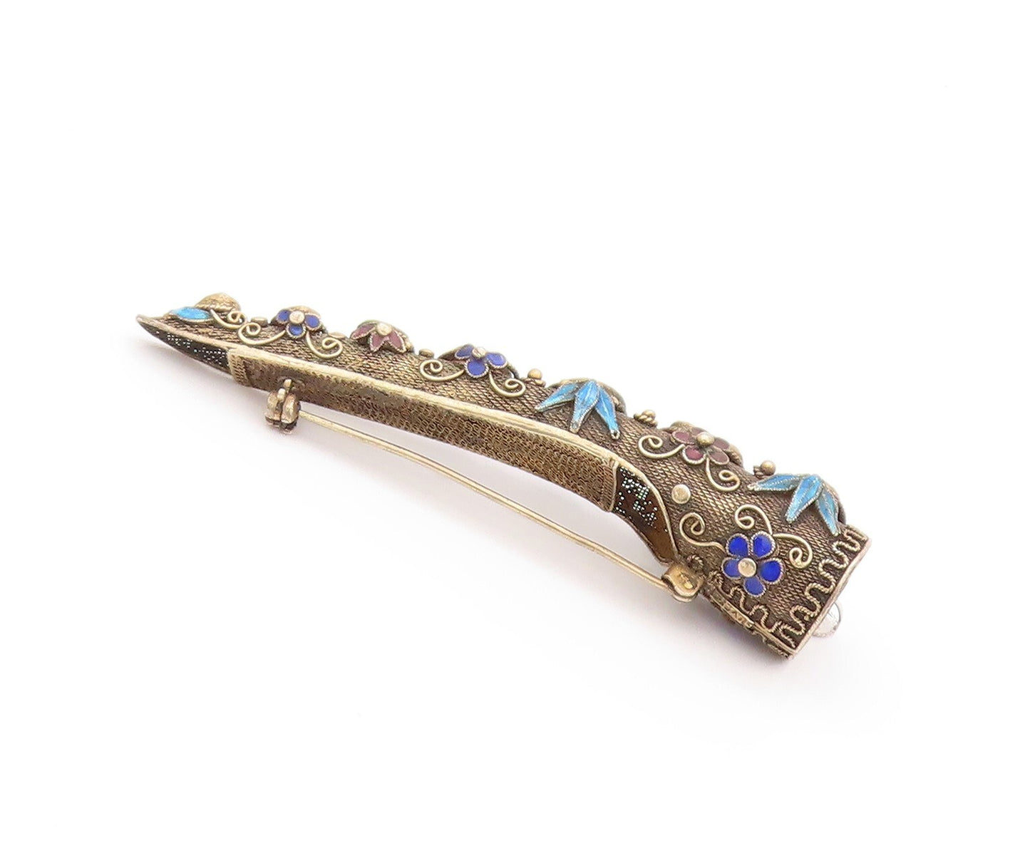 925 Sterling Silver Vintage Brooch CHINESE EXPORT Gold Plated Gemstones  BP11531