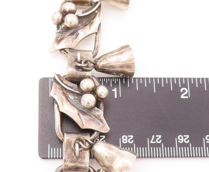 MEXICO 925 Silver  Vintage Framed Leaf With Cherry & Jingles  Bracelet  BT9869