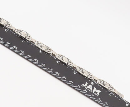 DANECRAFT 925 Silver  Vintage Swirly Carved Framed Leaf Link Bracelet  BT10149