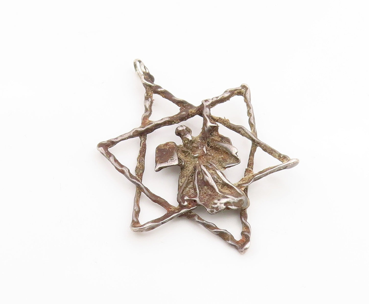 925 Sterling Silver Vintage Pendant Star Of David Moses 10 Commandments  PT25941