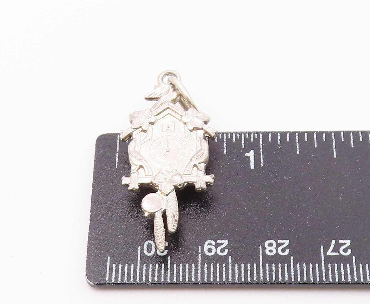 925 Sterling Silver  Vintage Shiny Cuckoo Clock Motif Pendant  PT17514