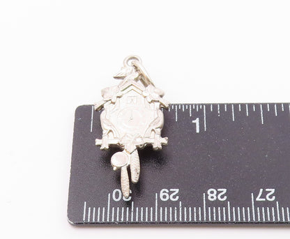 925 Sterling Silver  Vintage Shiny Cuckoo Clock Motif Pendant  PT17514