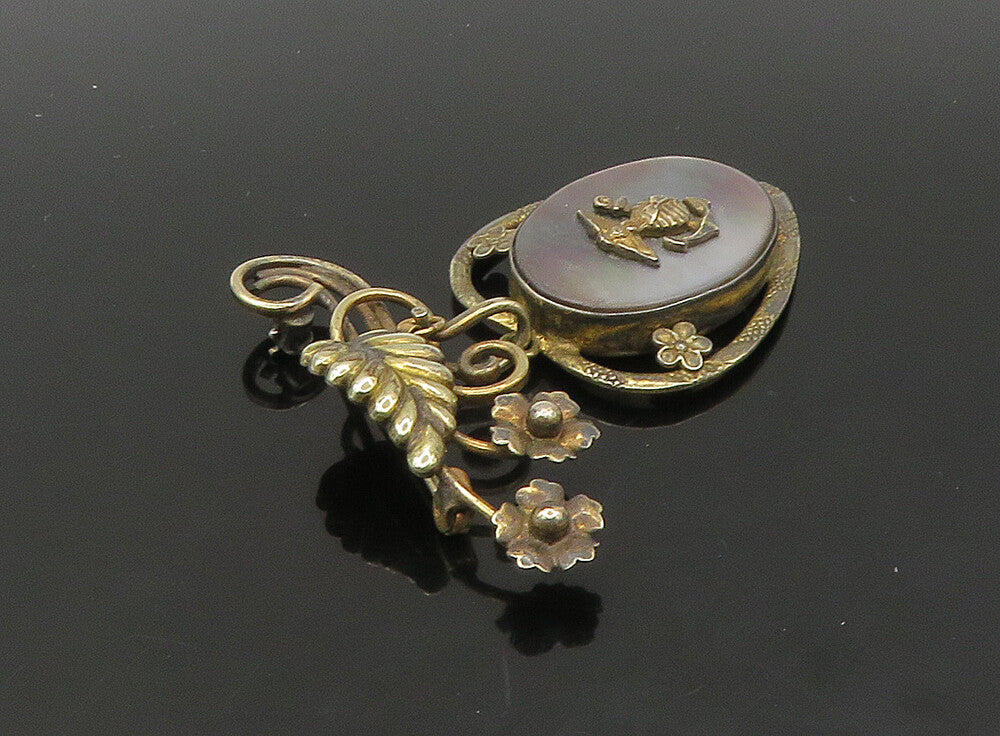 CARLART 925 Sterling Silver Vintage MOP Locket US Military Brooch Pin BP9192