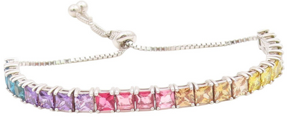 925 Sterling Silver Vintage Bracelet Rainbow Gemstones Tennis Chain  BT11549