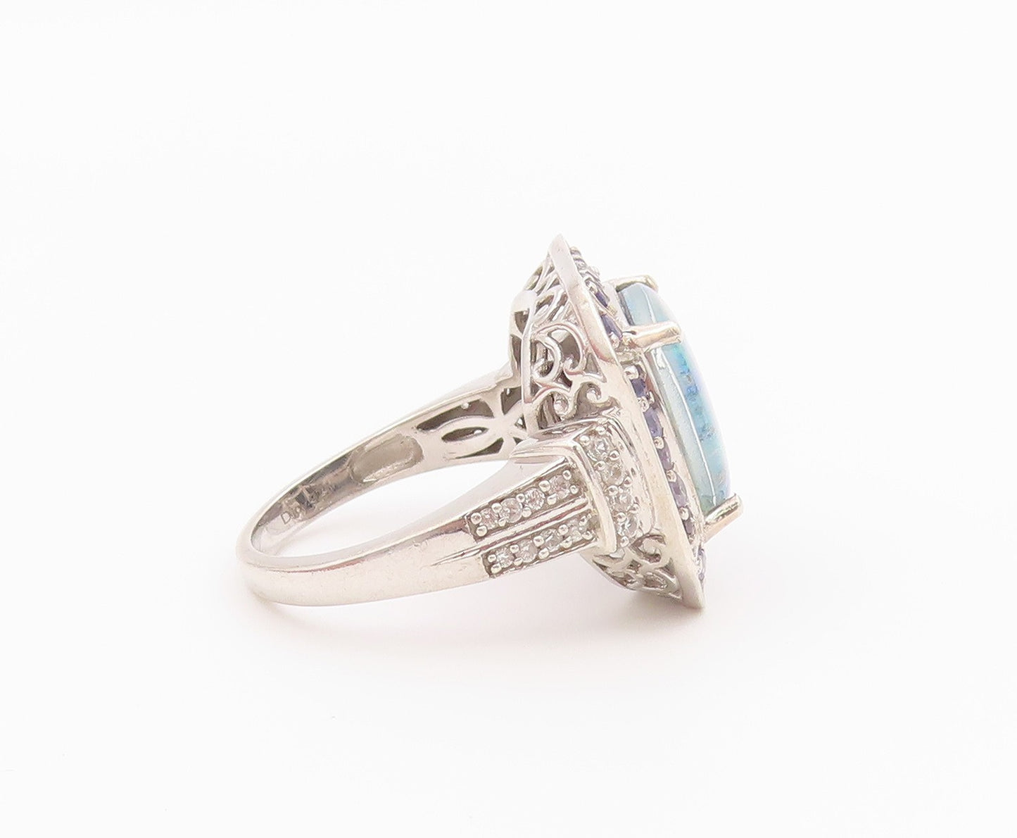 925 Sterling Silver Vintage Ring D'JOY Opal & Tanzanite Band  Sz 10  RG36433