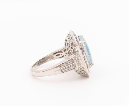 925 Sterling Silver Vintage Ring D'JOY Opal & Tanzanite Band  Sz 10  RG36433