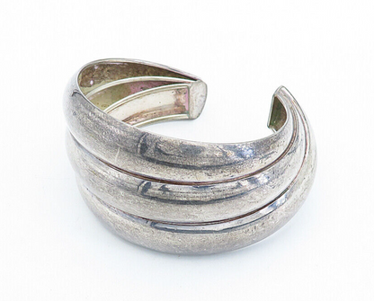 925 Sterling Silver  Vintage Dark Tone Fluted Tapered Cuff Bracelet  BT1750