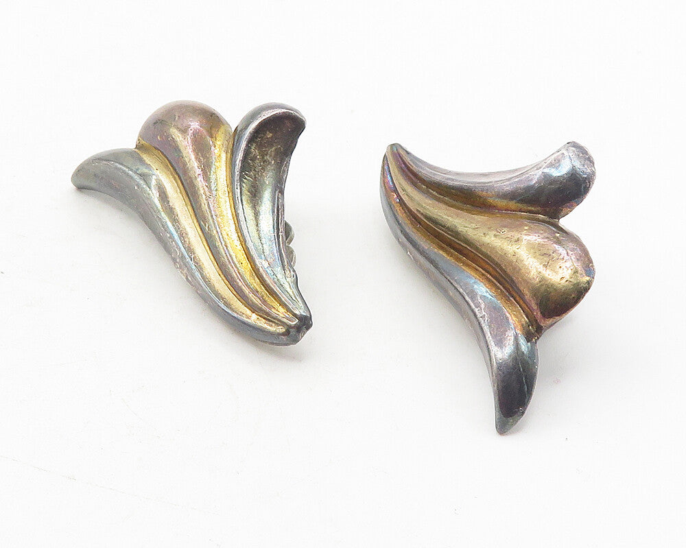 925 Sterling Silver  Vintage Dark Tone Floral Non Pierce Earrings  EG6074