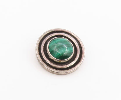 925 Sterling Silver Vintage Pendant Round Malachite Concentric Circles  PT25683