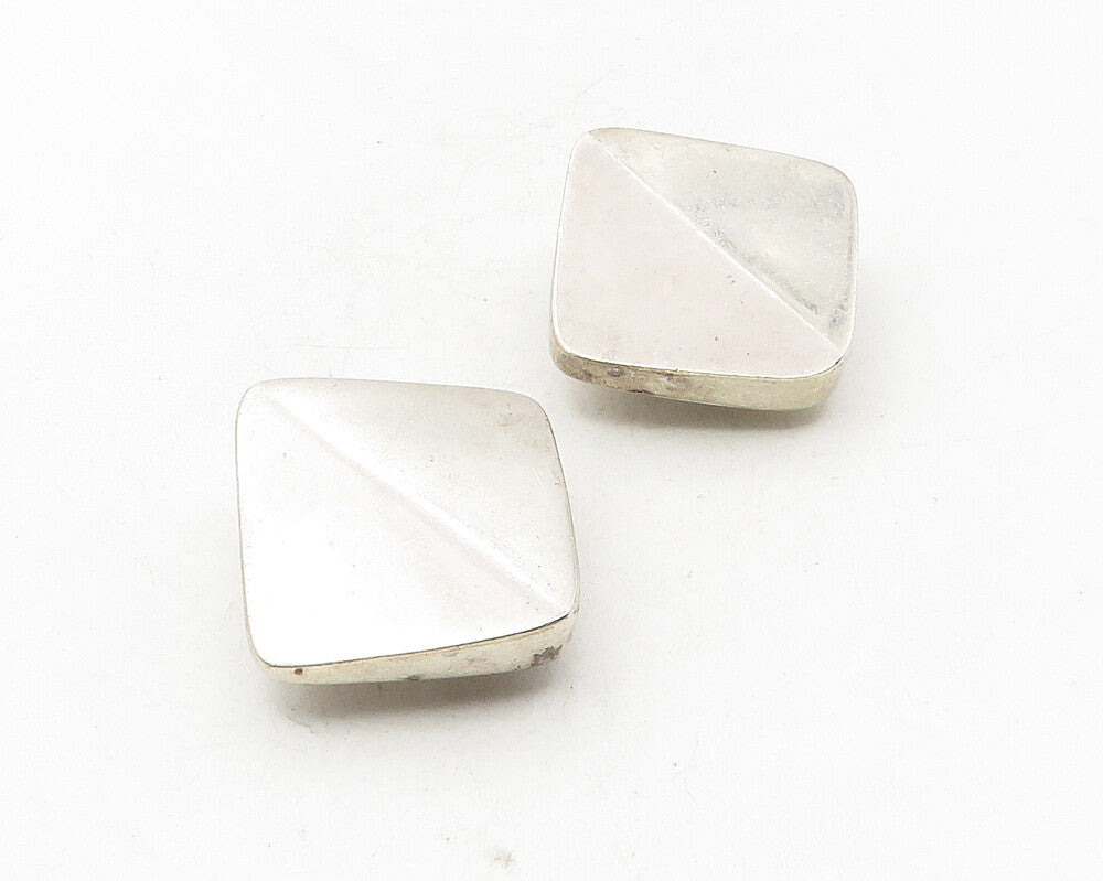 925 Sterling Silver  Vintage Shiny Smooth Square Non Pierce Earrings  EG5111