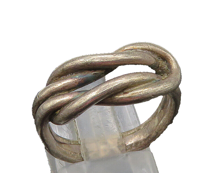 925 Sterling Silver  Vintage Dark Tone Knotted Band Ring Sz 7.5  RG22847