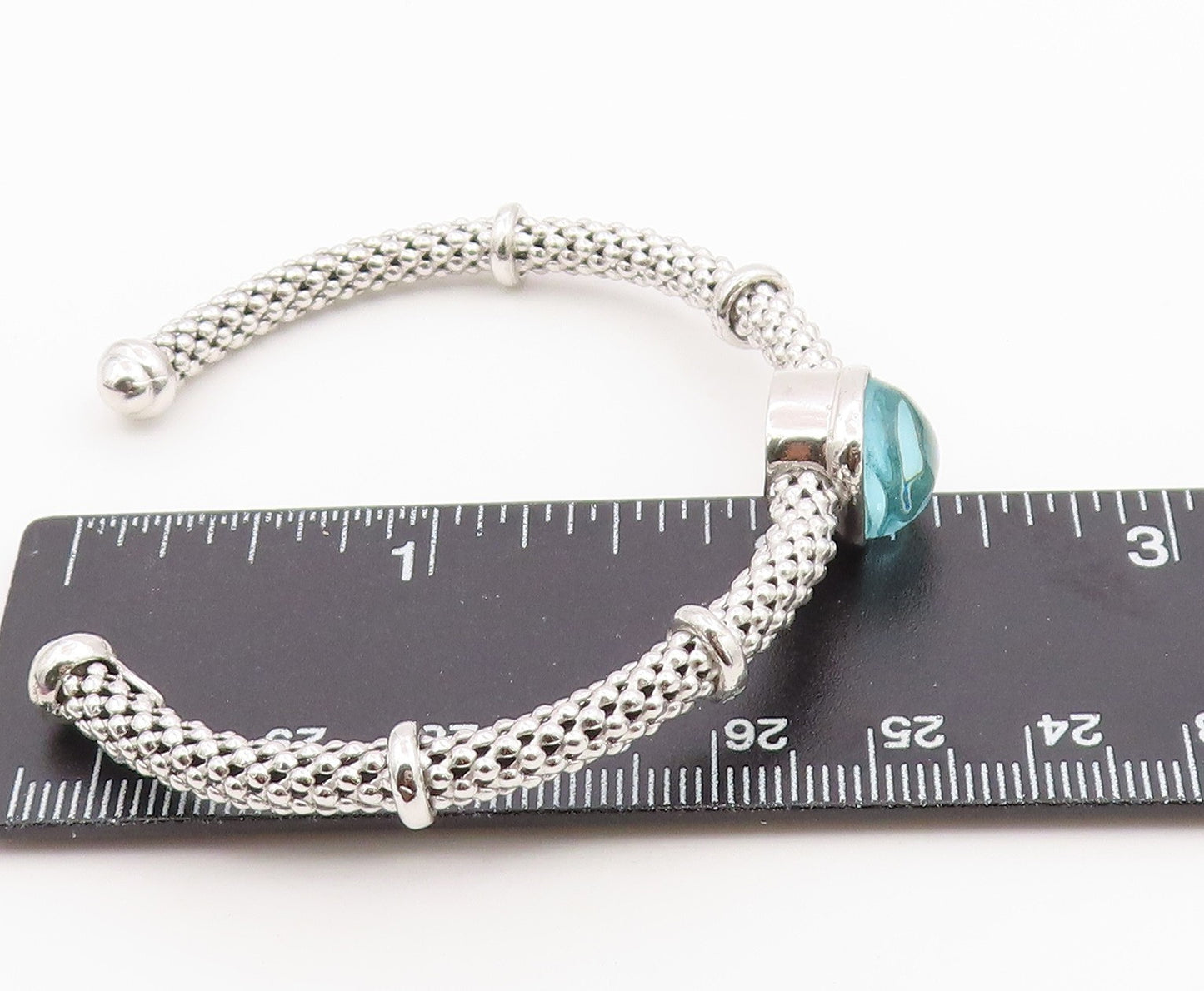 925 Sterling Silver Vintage Bracelet Modernist Gemstone Woven Mesh Cuff  BT12167