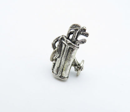 925 Sterling Silver  Vintage Petite Bag Of Golf Clubs Sports Pendant  PT4935