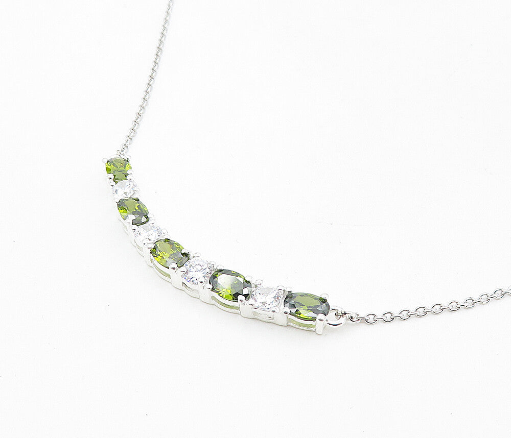 925 Sterling Silver Sparkling Cubic Zirconia & Peridot Chain Necklace NE1532