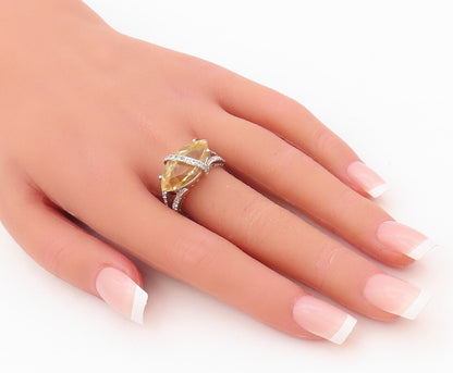 925 Sterling Silver Vintage Ring Marquise Cut Citrine & Topaz Band Sz 7 RG30403
