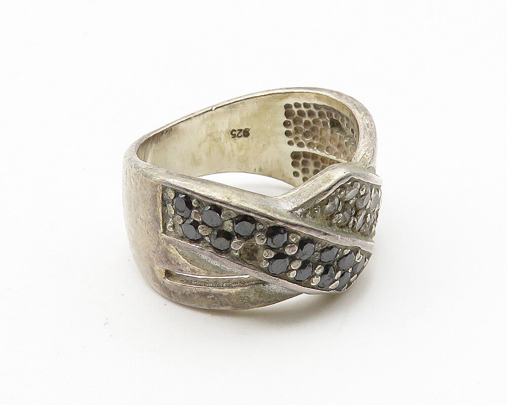 925 Sterling Silver  Vintage Hematite & Topaz Split Band Ring Sz 7  RG10534
