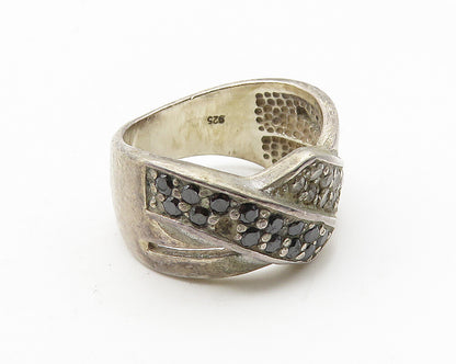 925 Sterling Silver  Vintage Hematite & Topaz Split Band Ring Sz 7  RG10534