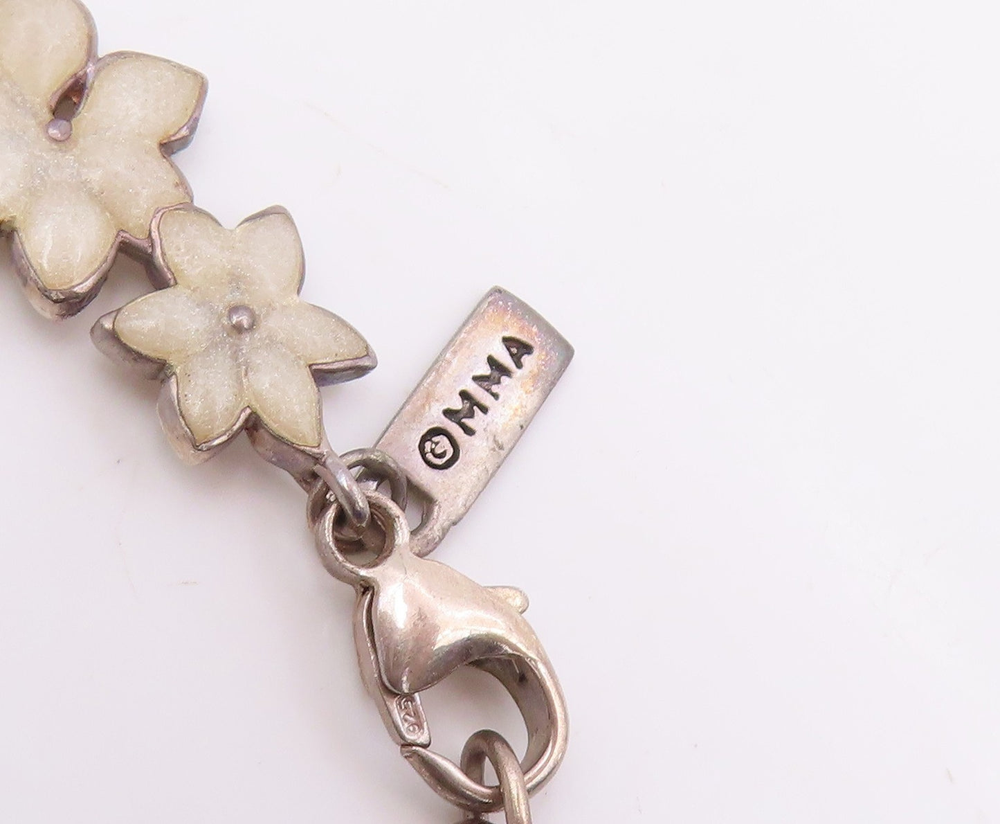 925 Sterling Silver Vintage Necklace MMA Enameled Elegant Floral Chain  NE4842