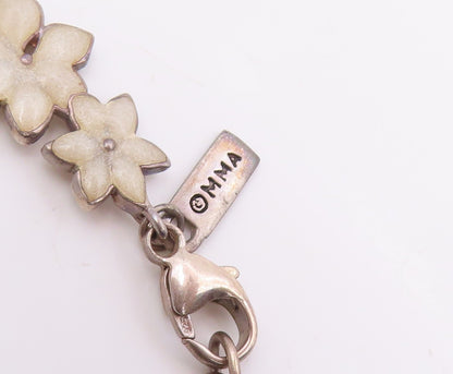 925 Sterling Silver Vintage Necklace MMA Enameled Elegant Floral Chain  NE4842