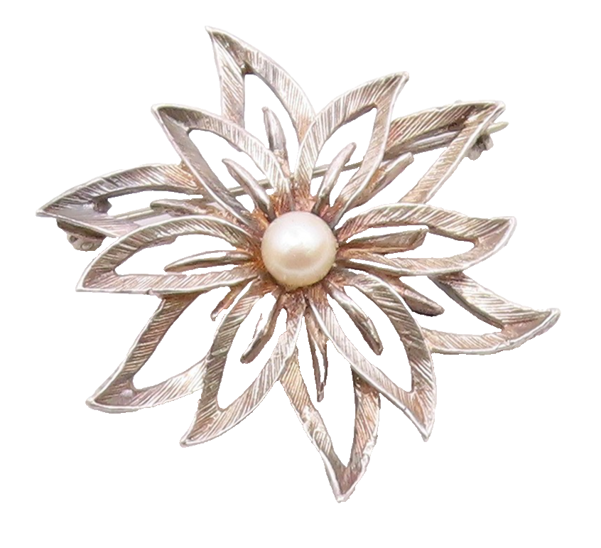 925 Sterling Silver  Vintage Cultured Pearl Flower Motif Brooch Pin  BP8927