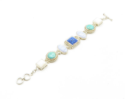 WHITNEY KELLY 925 Silver Vintage Agate & Multi Stone Chain Bracelet BT6732