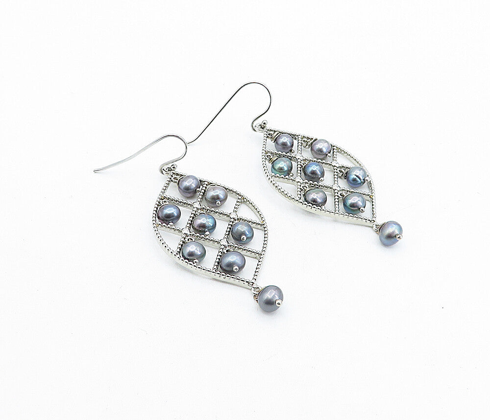 925 Sterling Silver  Dangling Freshwater Blue Pearl Twist Drop Earrings EG2683