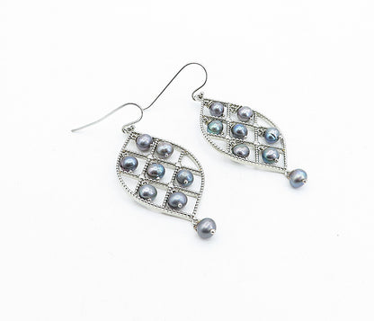 925 Sterling Silver  Dangling Freshwater Blue Pearl Twist Drop Earrings EG2683