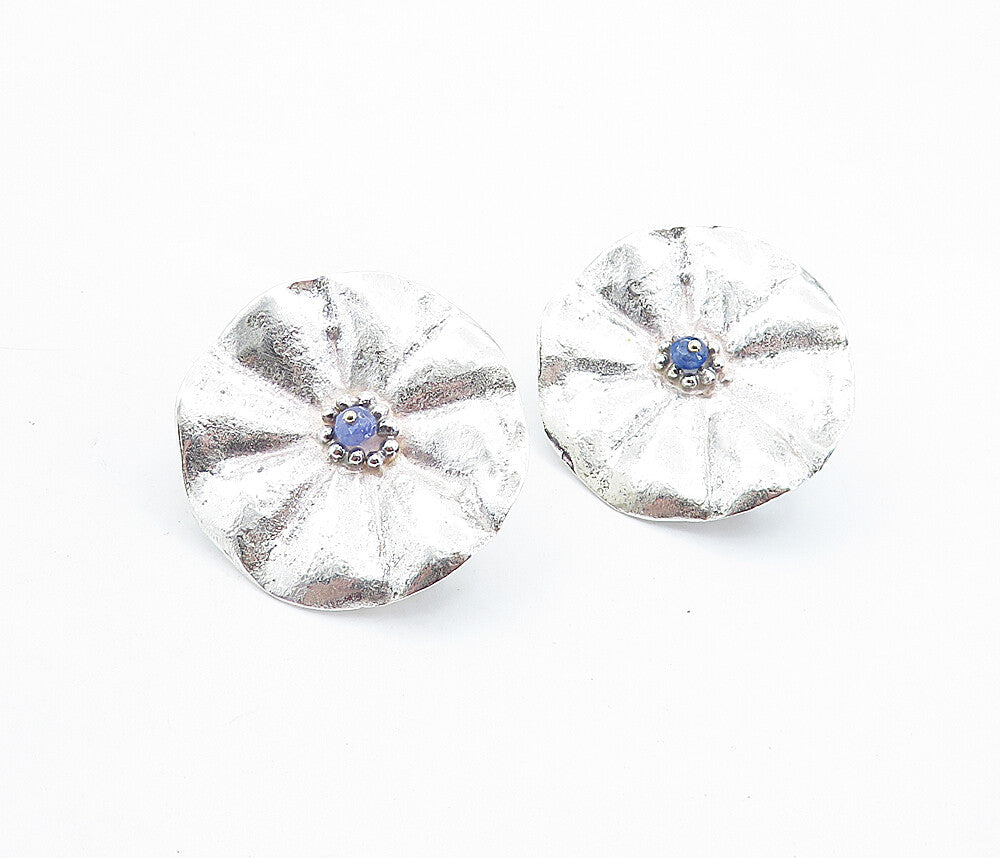 925 Sterling Silver  Vintage Blue Topaz Sculpted Non Pierce Earrings  EG2856