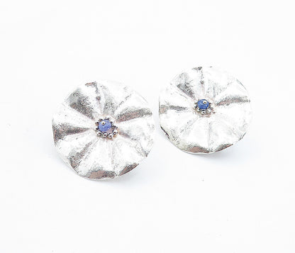 925 Sterling Silver  Vintage Blue Topaz Sculpted Non Pierce Earrings  EG2856