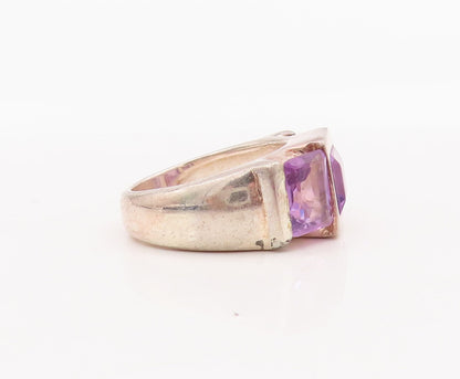925 Sterling Silver Vintage Ring Square Cutout Inlay Amethyst  Sz 7  RG28774