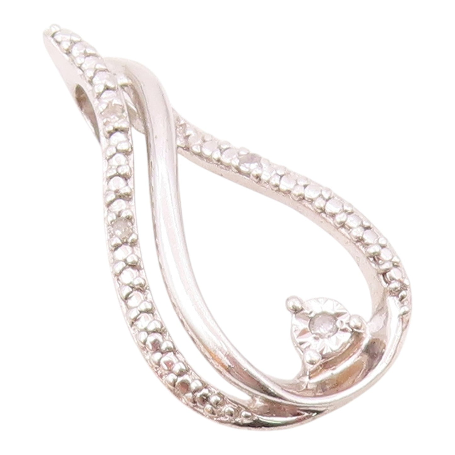 925 Sterling Silver  Vintage Genuine Diamonds Open Tear Drop Pendant  PT17913