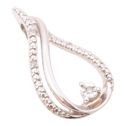 925 Sterling Silver  Vintage Genuine Diamonds Open Tear Drop Pendant  PT17913
