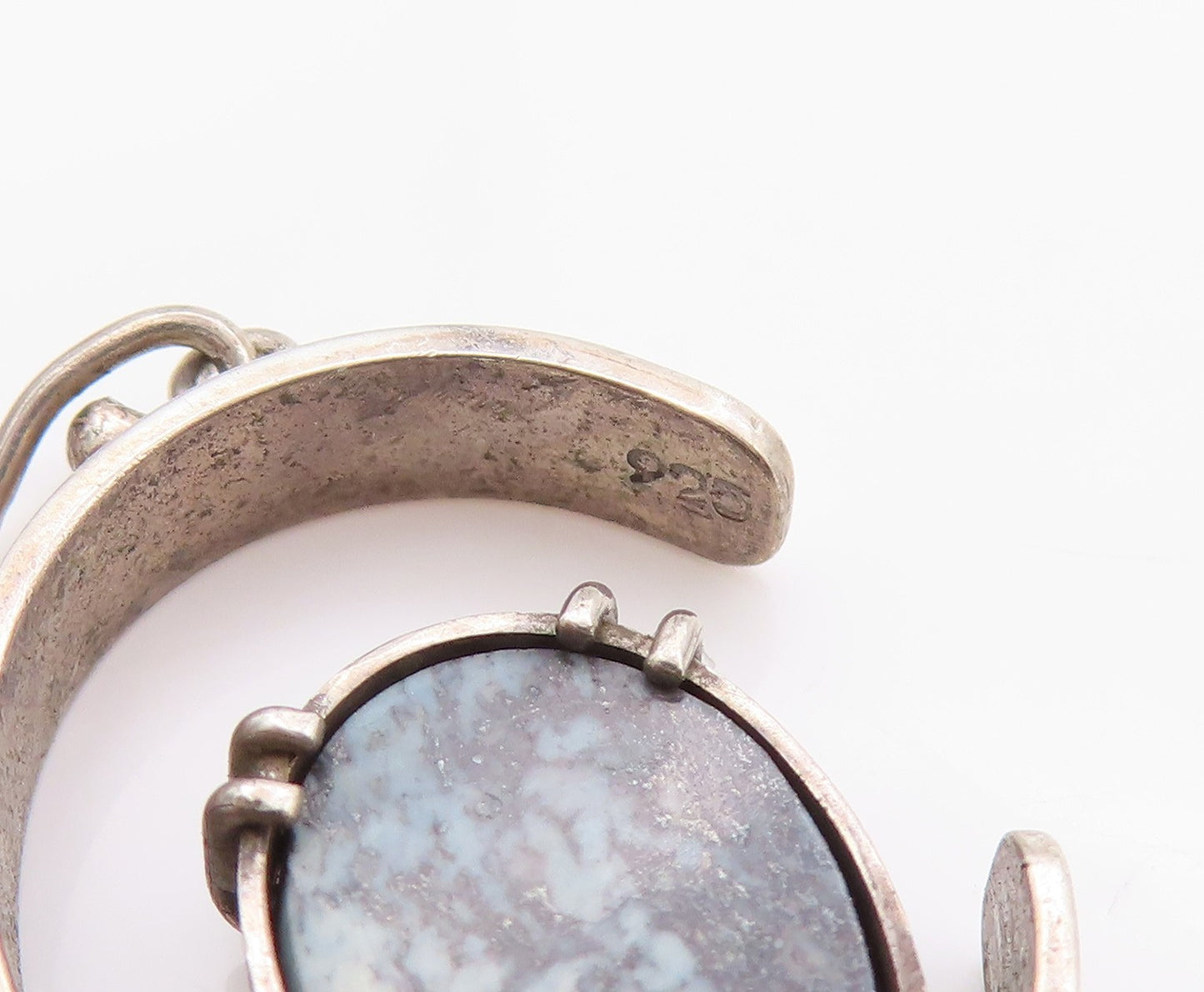925 Sterling Silver Vintage Earrings Cutout Semi Circle With Gemstone  EG13540