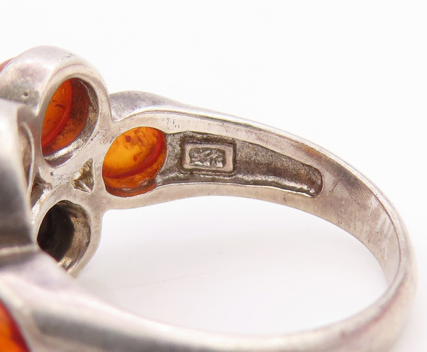 925 Sterling Silver Vintage Ring Designer Cabochon Honey Amber  Sz 6  RG33265