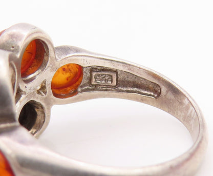 925 Sterling Silver Vintage Ring Designer Cabochon Honey Amber  Sz 6  RG33265