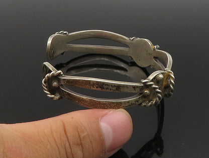 MEXICO 925 Silver  Vintage Wrapped Twist Rope Beaded Cuff Bracelet  BT9463