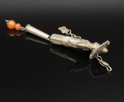 925 Silver  Vintage Sculpted Native Woman & Agate Beads Pendant  PT21615
