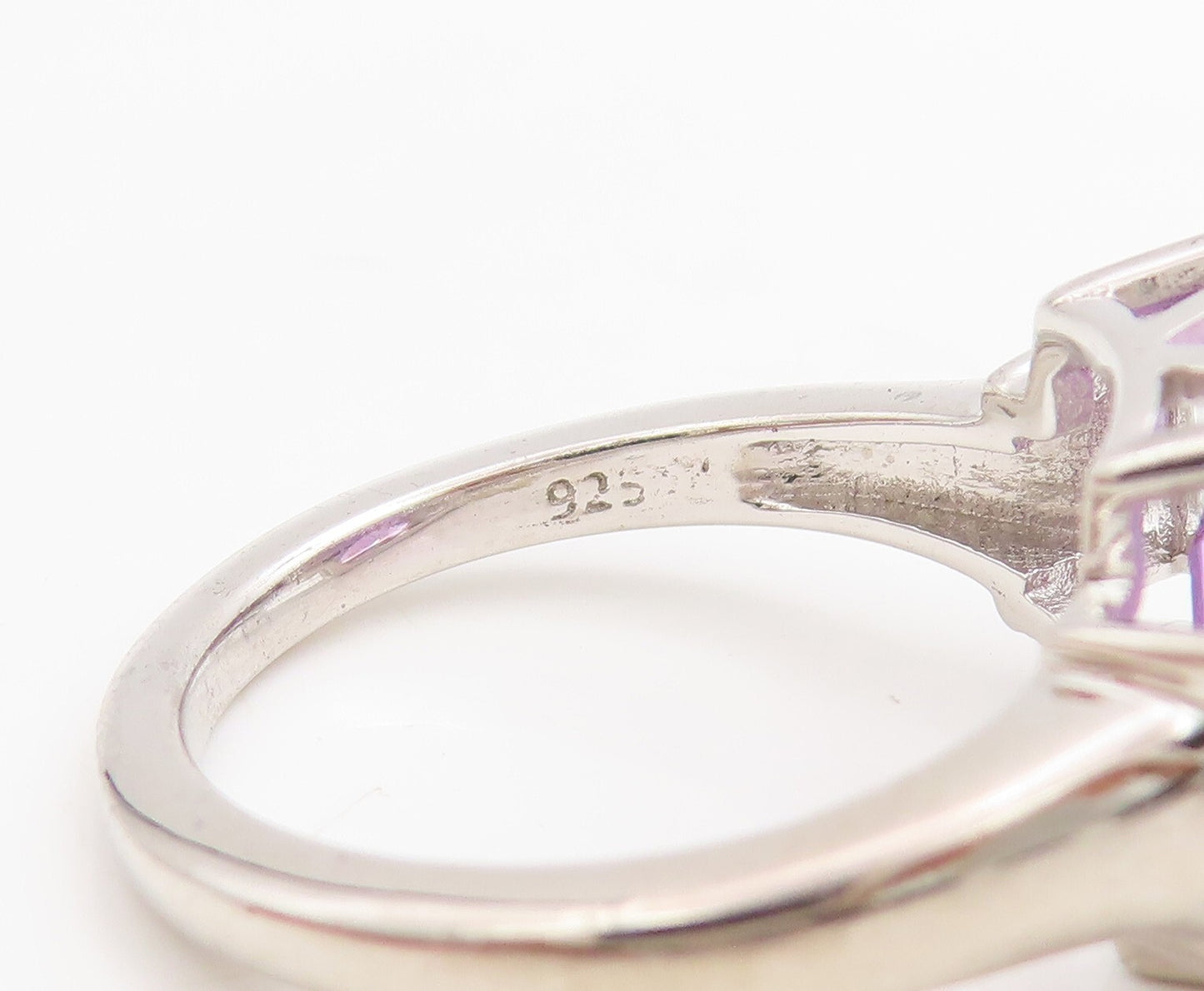 925 Sterling Silver Vintage Ring Rectangle Cut Amethyst & CZ  Sz 7  RG30555