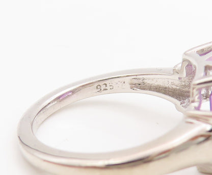 925 Sterling Silver Vintage Ring Rectangle Cut Amethyst & CZ  Sz 7  RG30555