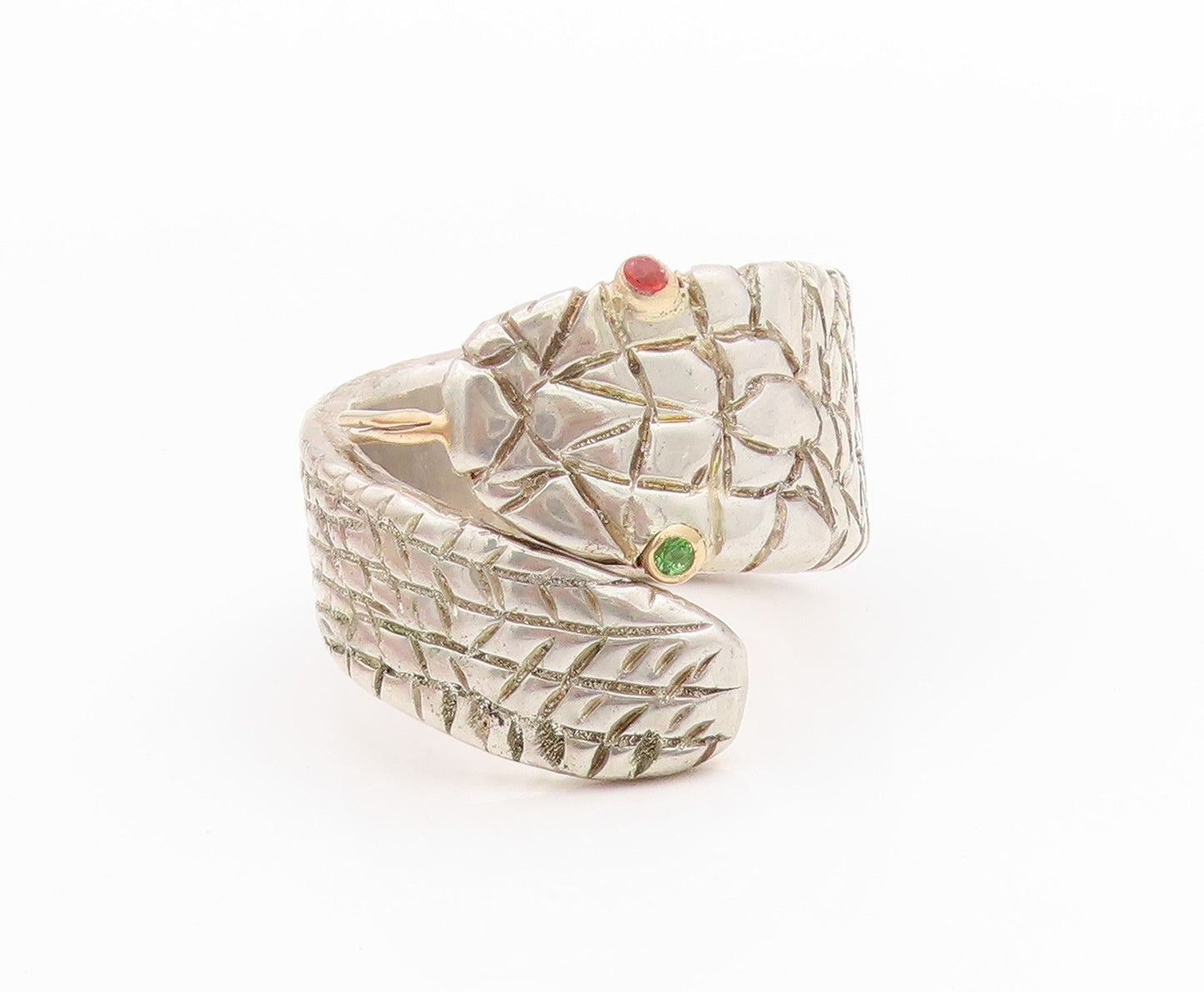 925 Sterling Silver Vintage Ring Gemstone Eyed Cobra Snake Heavy  Sz 12  RG33457