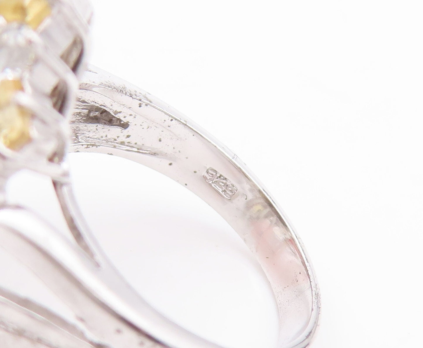 925 Sterling Silver Vintage Ring Smoky Quartz Citrine & Sapphire  Sz 7  RG29587