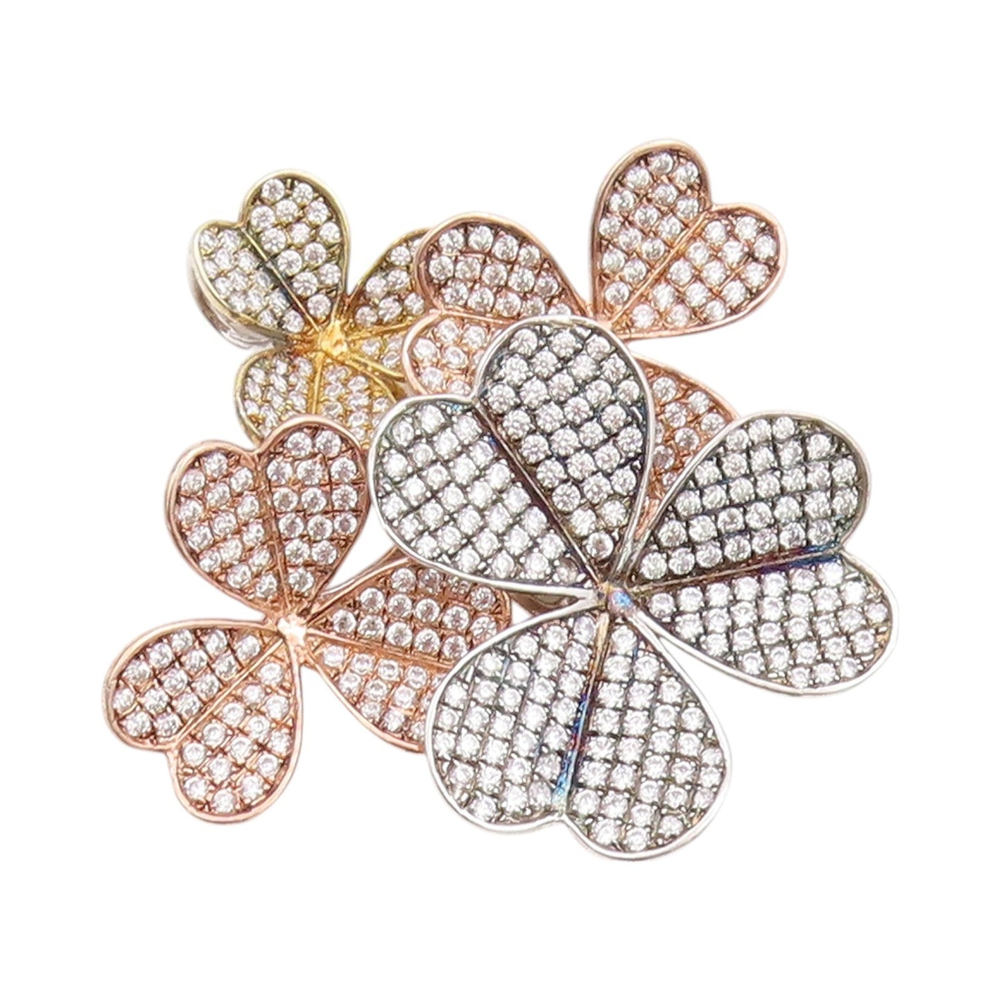 925 Sterling Silver Vintage Pendant 3 Tone Gold Plated CZ Flowers  PT24543
