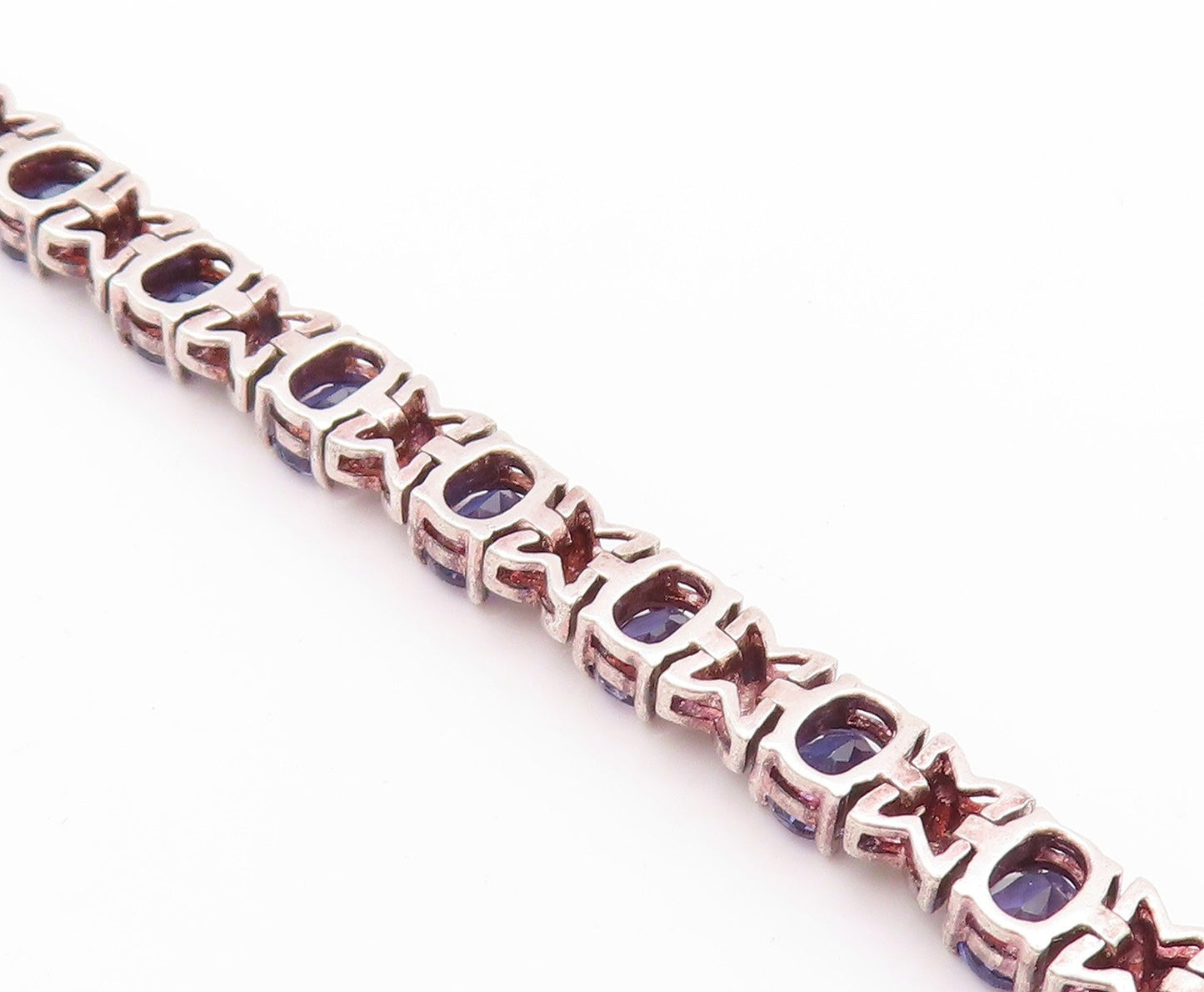925 Sterling Silver Vintage Bracelet Oval Cut  Amethyst X Carved Links BT11254