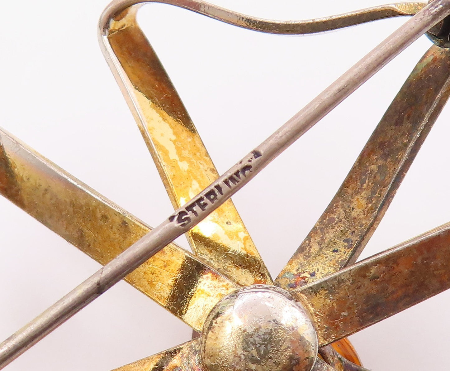 925 Sterling Silver  Vintage Citrine Ribbon Flower Shiny Brooch Pin  BP4975