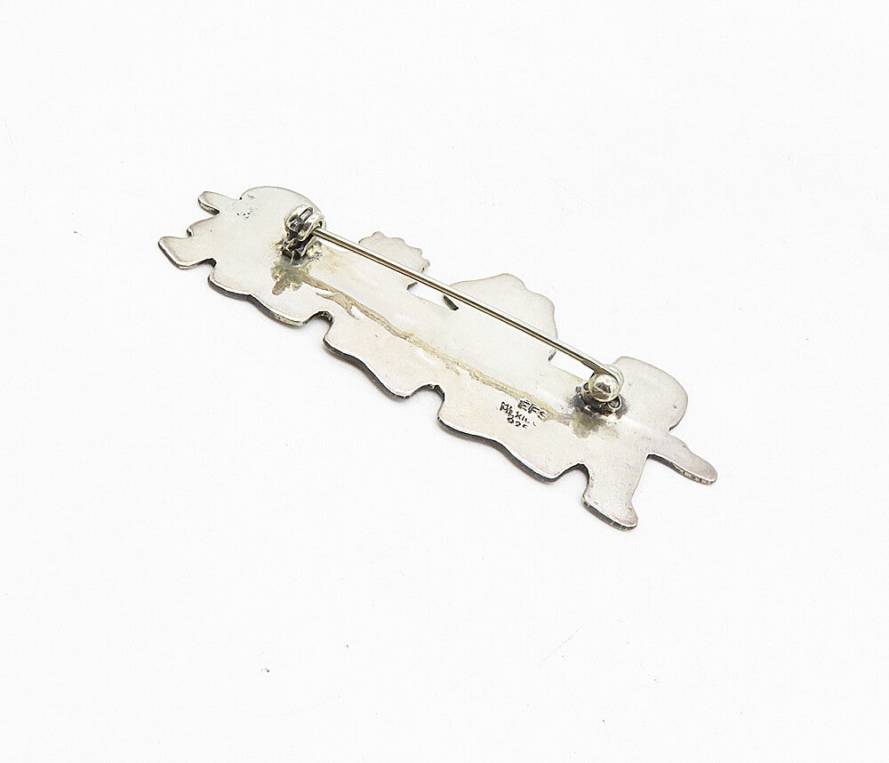 MEXICO 925 Sterling Silver  Vintage Children Holding Hands Brooch Pin  BP3275