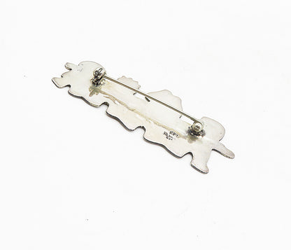 MEXICO 925 Sterling Silver  Vintage Children Holding Hands Brooch Pin  BP3275