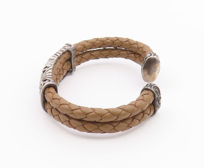 ESPO SIG 925 Silver  Vintage Brass Scroll Detail Leather Cuff Bracelet  BT9391