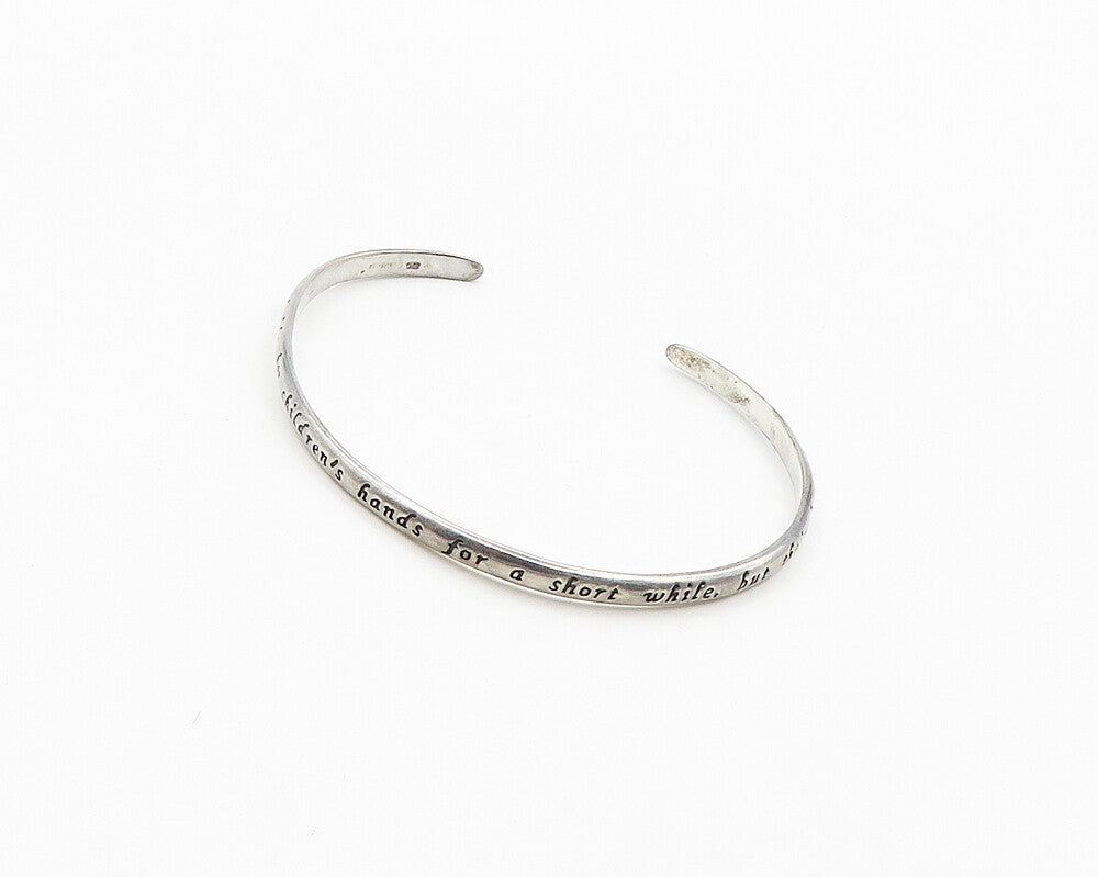 925 Sterling Silver  Vintage Shiny Mother's Love Quote Cuff Bracelet  BT7877