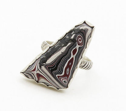 STONE COOPER 925 Silver  Vintage Rare Motor Agate Cocktail Ring Sz 9  RG16013